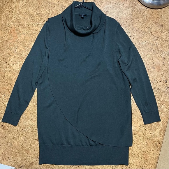 COS 100% Wool Cowl Neck Tulip Overlay Sweater Dress In Gray Green Sz M - Picture 7 of 11